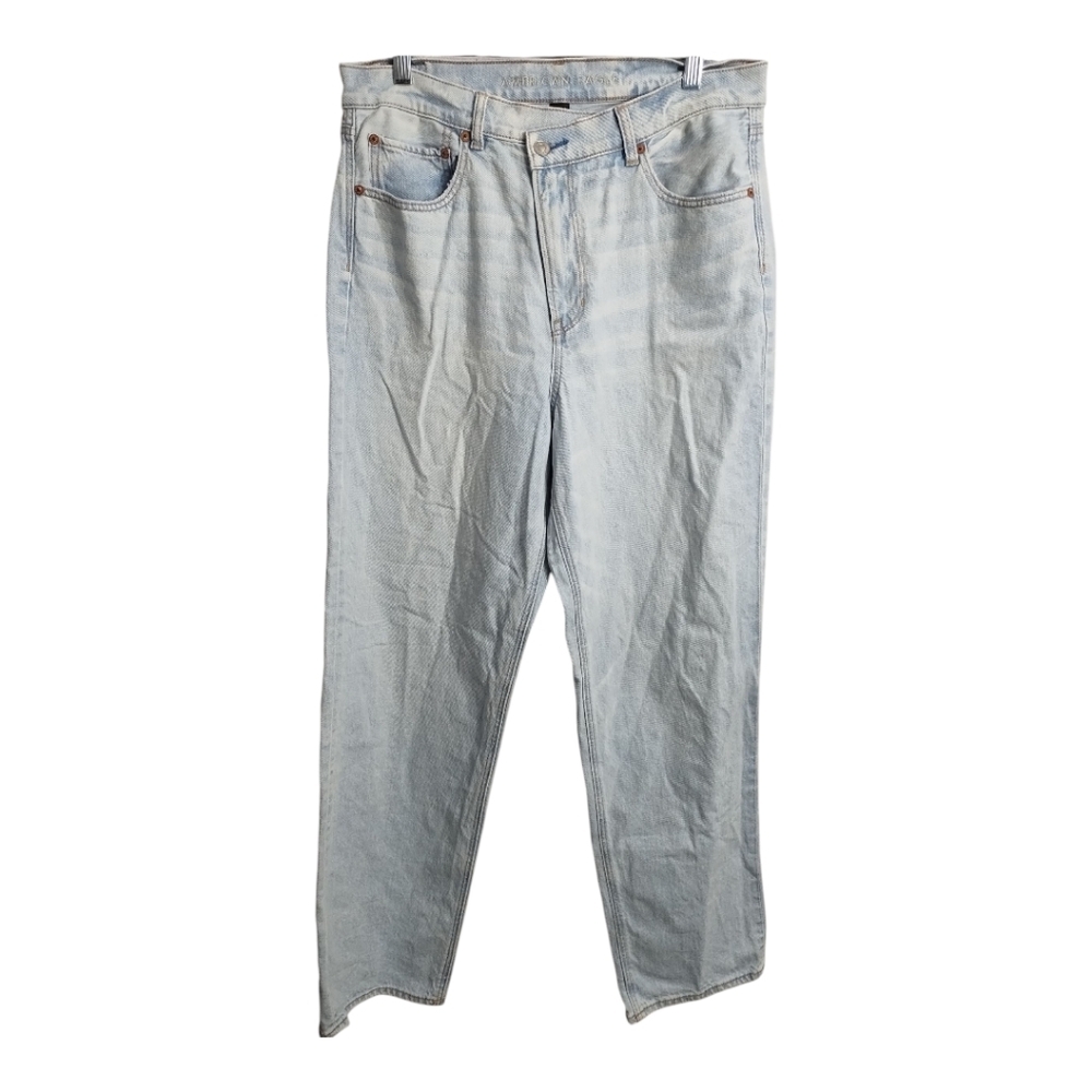 American Eagle High Rise Baggy Straight Strigid Criss Cross Front Jeans 12